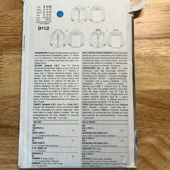 Vintage Craft Kid’s Backpack Sewing Pattern - Picture 2 of 2